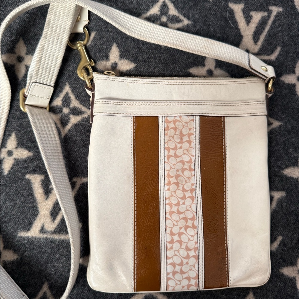 Coach Cream and Tan Crossbody Bag